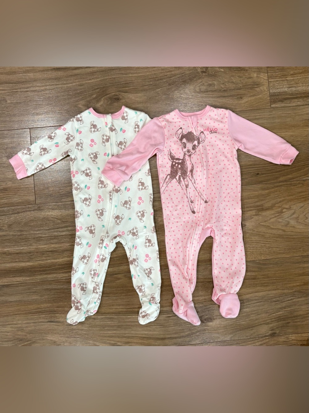 Disney Pink Bambi-Print Footed One-Piece Set